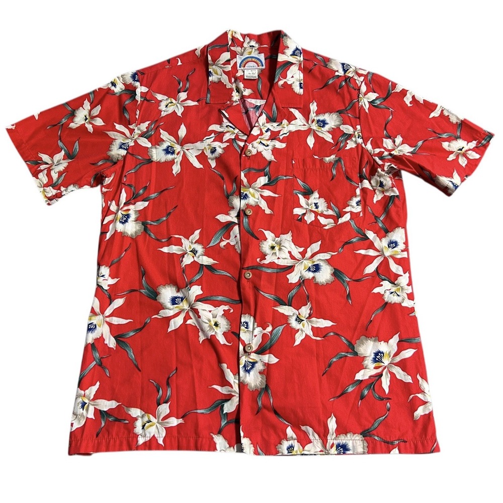 Vintage Paradise Found Hawaiian Shirt Mens Large Red Floral Aloha Made in Hawaii